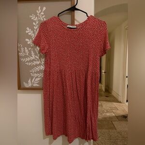 Pull&Bear Red and White Patterned Midi Dress